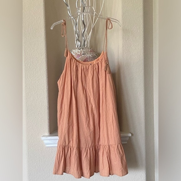 Lulus Dreaming of Sunshine Light Orange Tie-Strap Mini Dress Size L - Picture 6 of 9